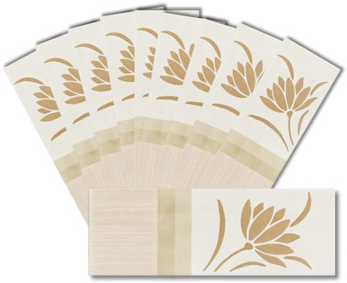 HYDRO HOME Kit 10 Listelli Ceramica 7x20 cm Bimba - Decoro Floreale - Ideali per Bagno e Cucina - 3 Colori Disponibili (BEIGE)