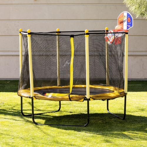 Chipolino Kindertrampolin Sporty 140cm Basketballkorb Leiter Federabdeckung gelb