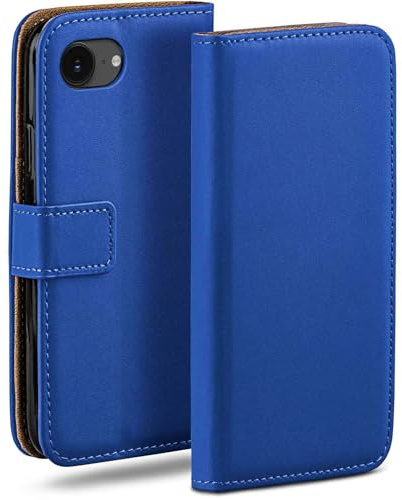 moex für iPhone 16e Hülle mit Kartenfach, Handyhülle klappbar 360 Grad Schutzhülle, PU Leder Handytasche iPhone 16e Klapphülle Flip Case, Blau