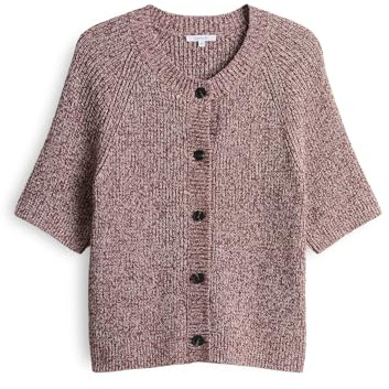 OPUS Damen Strickjacke | DACKI Slim Kurzarm Strickjacke mit Mouliné Effekt Cassis, 42