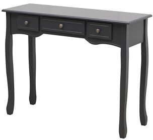 CFDZ Wooden Console Table with 3 Drawers Dark Grey Side Table Hallway Table with Chic Solid Wood Legs Dressing Table for Living Room Hallway Bedroom MDF