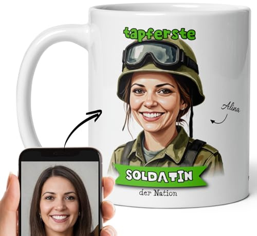 Epicuddle® Soldatin und Soldat Karikatur Tasse personalisiert - Dankeschön oder Scherzgeschenk für Erwachsene und Kinder - Lustige Tasse mit 100% Wiedererkennungswert deines Gesichts