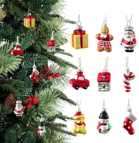 9 Teile/Satz Vintage Weihnachtsschmuck Niedliche Glas Mini Weihnachtsschmuck Lebkuchen Weihnachtsmann Schneemann Haus Kleine Auto Anhänger für Weihnachtsbaum