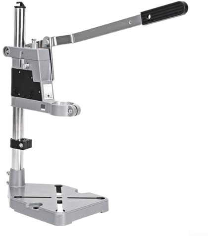 Bench Drill Press Stand for Electric Drills with 38-43mm Collar Diameter, Aluminum Alloy Base with Vise Slot and Steel Column, Adjustable Height for Stable Drilling