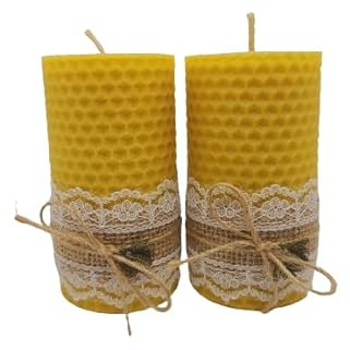 Gerollte Bienenwachskerze aus 100% Bienenwachs - direkt vom Imker - aus Wachsplatten in Handarbeit gefertigt (2 Stück (5cm*10cm))