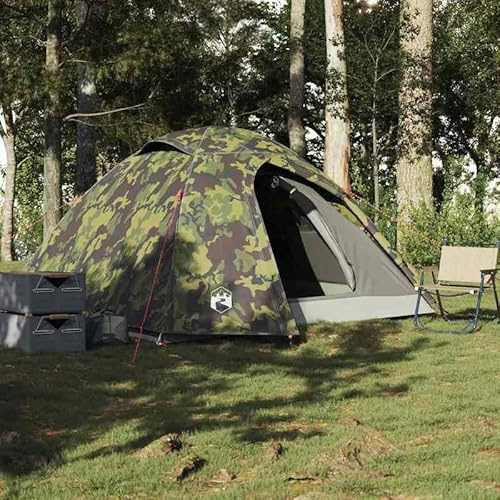 Kuppelzelt 4 Personen Camouflage Wasserdicht - Pavillon-Rahmen für Camping, Outdoor-Abenteuer - Leicht, Stabil & Winddicht - Perfekt für Familien und Gruppen