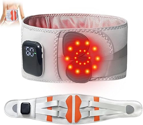 Cordless Back Heating Pad, Heat Pad for Back Pain Relief, 5 Heating Levels 3 Vibration Modes, Electric Heated Massage Belt, Portable Heating Pad for Lower Back Pain, Period Cramp(Grey)