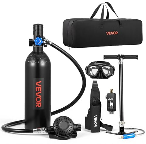 VEVOR Mini Bouteille de Plongée de 1 L, Bloc pour Plongée Portable, Réservoir pour Respiration sous-Marine Plongeur, Réutilisable, Autonomie jusqu'à 20 Minutes, Kit avec Adaptateur et Lunettes