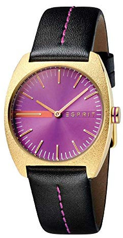 Esprit ES1L035L0035 Spectrum Purple Black Uhr Damenuhr Lederarmband vergoldet 5 bar Analog Schwarz