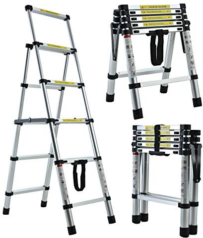 1.4M-1.7M Aluminum Multi Purpose Ladder Telescoping Ladders Folding Ladders 4 5 StepLadder With EN131 Certified, Max Capacity 150KG/330LBS For Outdoor & Indoor Use