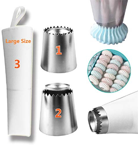 Decoración De Tartas, FantasyDay 2 Piezas Acero Inoxidable Boquillas con Mangas Pasteleras Desechables, Boquillas de Tuberías Traje de Consejos de Pastelería para Tartas, Galletas y Hornear Pasteles#8