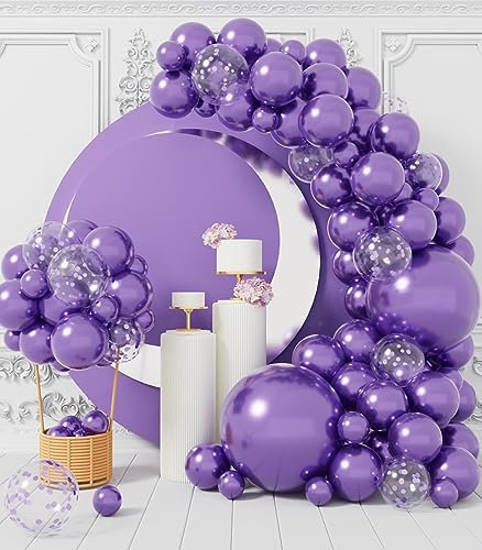 AULE Kit Arco Palloncini Viola: 100 Pezzi Viola Scuro Coriandoli Set Ghirlanda Palloncini Purple in Lattice Con Nastri per Addio al Celibato Halloween Matrimonio Compleanno Decorazioni