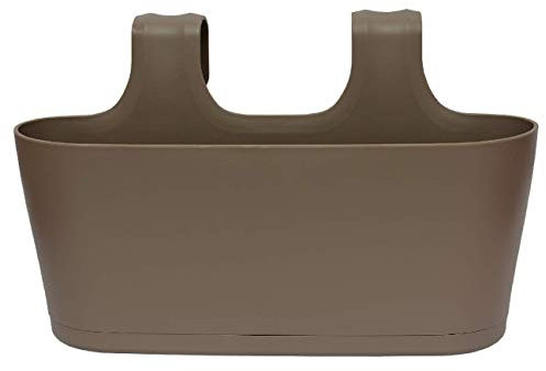 Design 1x Blumentopf Pflanzenkübel für Geländer/Balkon hängend Pflanztopf Blumenkasten in der Farbe Braun mit integrierter Wasserauffangschale