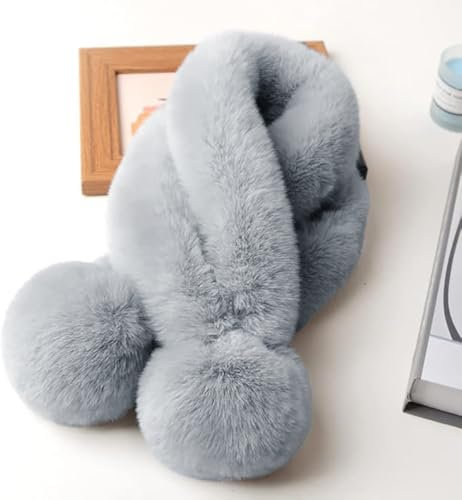 Duories Damen Schal Winter Plüsch Schal,Weich Warm Flauschig Faux Kaninchenfell Winterschal Herbstschal Kunstpelz Fellkragen Schal Schlauchschal Loop Schals HalstüCher für Frauen Mädchen,Hellgrau