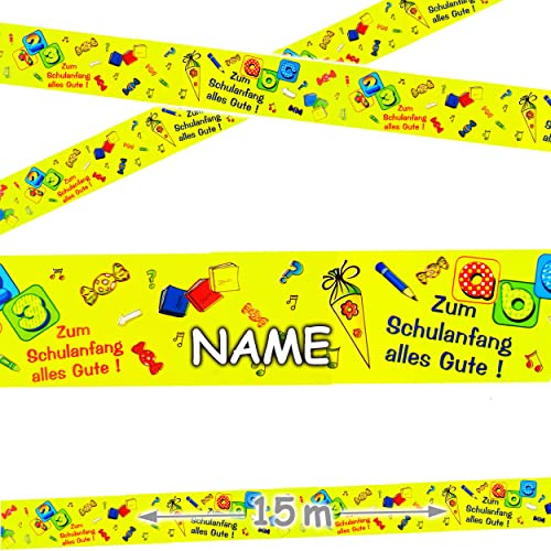15 Meter - Banner - Absperrband - zum Schulanfang Alles Gute ! - inkl. Name - Dekoband/Folienbanner - wasserfest & wetterfest - Schuleinführung Einschul..
