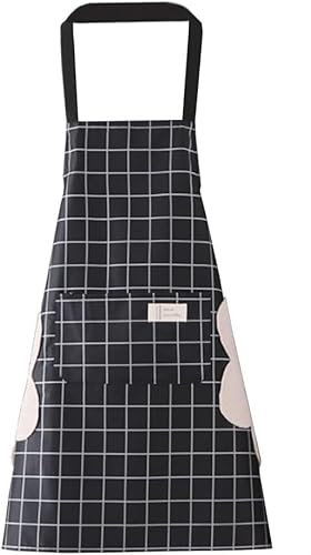 cunz Kochschürze Männer Damen, Küchenschürze wasserdichte und Ölbeständige, mit zwei Taschen und zwei Seiten Korallenvlies Wischende Hände Designbereich für Home Restaurant BBQ Backen(Schwarz)