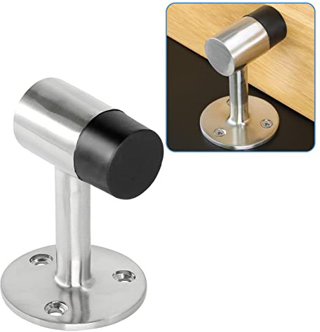 Masendelk Floor Mount Door Stopper, Heavy Duty Door Stop Brushed Nickel Doorstop with Rubber Bumper & Stainless Steel Screws, 3 Inch Height