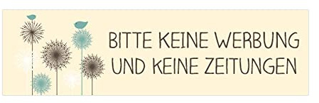 banjado Keine Werbung Aufkleber für Briefkasten - wetterfest und UV-stabil - Sticker mit witzigem Motiv - ideal für Haustür und Postkasten