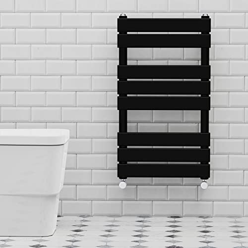 Warmehaus Toallero calefactable de panel plano negro de 800 x 450 mm con diámetro de tubo de 68 mm