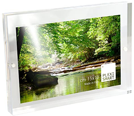 Plexismart Fotorahmen 15 x 10 x 2 cm aus Acrylic – Bilderrahmen mit Magnetverschluss, hergestellt in Italien, transparent