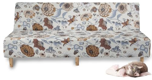 Jinayana Clic Clac Sofahusse, Polyester-Sofa-Sitzbezüge ohne Armlehnen 3 Sitzers(Schwarze Blätter Braune Blume