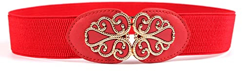 NiceYnn Élastique Ceinture Large 3.8cm Floral Tressé Style Vintage pour Veste Robe Pull Anniversaire Noël Casual Rouge