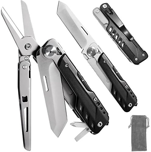 HONZIN Multitool 5 en 1 Cuchillo Multifuncional de Bolsillo, Tijeras Plegables, Cuchillo Geométrico de Acero Inoxidable Desmontable para Camping y Senderismo, con Estuche de Cordón