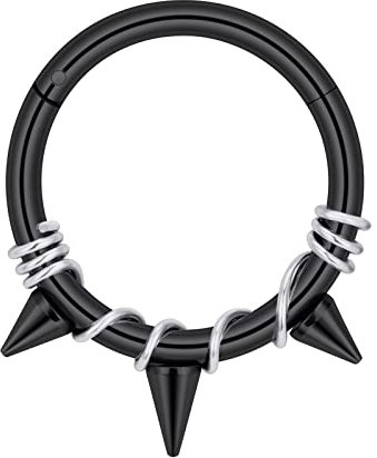 Longbeauty 16G 1.2mm Edelstahl Piercing Ringe Segmentring Clicker Nasenringe Ohrringe Nahtlose Hoops Spikes für Tragus Knorpel Septum Helix, 10mm, Schwarz/Silber