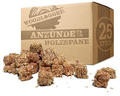 Woodlogger Sägespäne 25 Stück für schnelles Feuer | Anzünder für Kamin, Grill, Ofen und Kachelofen | Nachhaltige Anzündwolle aus Holz | Ohne chemische Zusätze und geruchsneutral