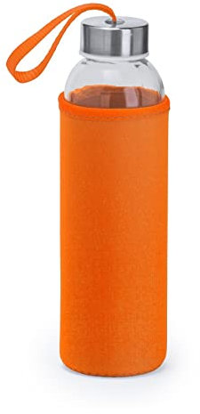 Glasflasche 0,5l mit Neoprenhülle | Trinkflasche aus Glas in 500ml mit Schutzhülle und Edelstahldeckel | Wasserflasche für Sport, Büro, Schule & Outdoor | 8 Farben | mit Wunschdruck, Farbe: Orange
