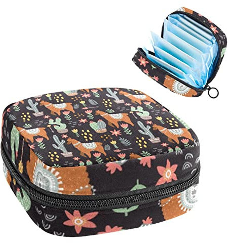 Sanitär-Servietten-Aufbewahrungstasche, Perioden-Kit-Tasche für die Schule, Menstruationstassen-Tasche, Damenbinden Organizer-Tasche, Alpaka-Lama und Kaktus