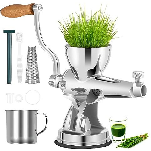 QUTBAG Manual Wheatgrass Juicer Extractor, Table-top Portable Juicer with Suction Cup Base, Stainless Steel Crusher for Juicing Wheat Grass Celery Kale Spinach