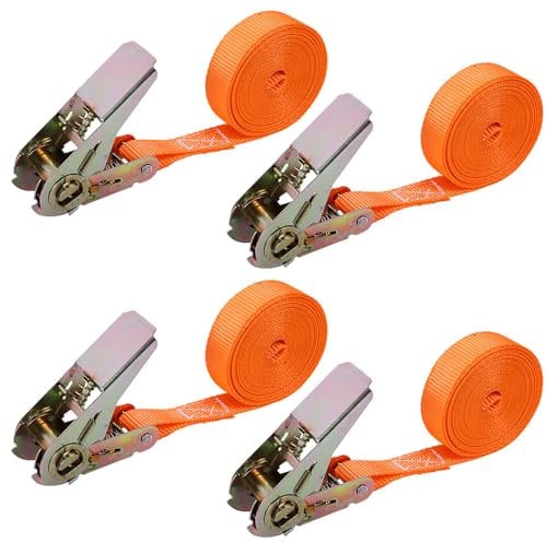 CLIUNT 4 Pieza Correas de Amarre con trinquete, 2.5 cm x 2 m Tensor de Carraca, correas tensoras con trinquete, Correas de amarre para asegurar cargas en coches, motos, equipaje, camping, cargas fijas