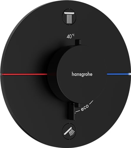 hansgrohe ShowerSelect Comfort S - Thermostat Unterputz, Armatur mit Sicherheitssperre (SafetyStop) bei 40° C, rundes Thermostat, Mischbatterie für 2 Verbraucher, Mattschwarz