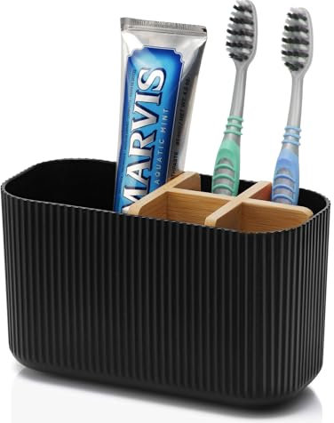 GFWARE Porte-brosse à dents noir – Porte-brosse à dents en bambou pour salle de bain – Support de brosse à dents électrique pour enfants pour salle de bain et comptoir