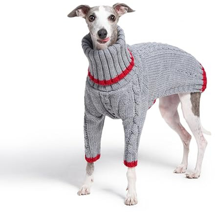 ESCCBOO Italienische Windhundkleidung, warmer Pullover für Whippets, Einteiler für Hunde, zweibeiniger Rollkragen, warmer Pullover für kleine mittelgroße Hunde (Größe XL, Grau)