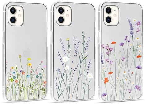 Foonary 3 Stück Transparent Hülle für iPhone 12/iPhone 12 Pro 6,1, Handyhülle mit Mädchen Aesthetic Blumen Muster Motiv Design Slim Case, Silikon Schutzhülle Cover für iPhone 12/12 Pro, Blumen 05