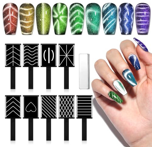 Saviland Cat Eye Magnet for Nails: 10PCS Cat Eye Gel Nail Polish Strong Nail Magnet 1000+Styles 3D Creation Magnetic Wand Easy to Use Quicker DIY Nail Art Tools for Cat Eye Nail Enthusiasts Salon Home