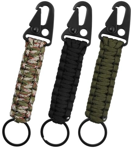 Cozlly Paracord Schlüsselanhänger Karabiner, 3 Stück Geflochtener Schlüsselanhänger, Geflochtene Lanyard Ring-Haken-Clip für Schlüssel Messer Taschenlampe Draussen Camping Wandern Rucksack Passen