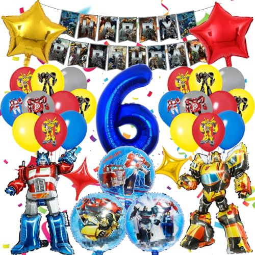 Luftballon 6. Geburtstag Junge, Geburtstagsdeko 6 Jahre Party Supplies Ballons, 3D Folienballon Kindergeburtstag Deko, Luftballons Girlanden Banner Set für Kinder Geburtstag Party Dekoration