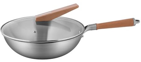 sjdoPulse Olla De Titanio Wok De Titanio Puro Sartén Sin Recubrimiento Wok Superficie Antiadherente para Freír, Sofreír, Asar A La Parrilla, Cocinar Al Vapor - Apto para Estufa Y Horno (A 30 Cm)
