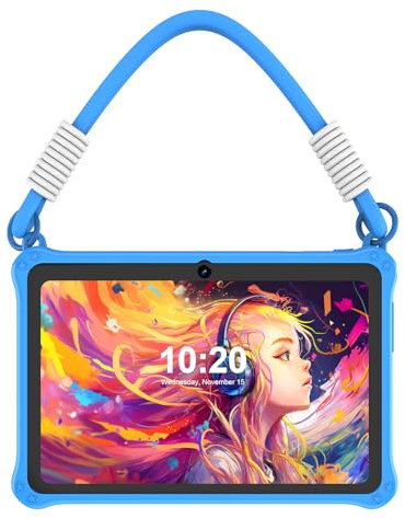 PRITOM 7 Inch Kids Android 11 Tablet - Quad Core 32GB, WiFi, Parental Control, Pre-Installed Educational Software (Blue)