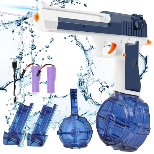 OSDUE Wasserpistole, Automatische Wasserpistole Reichweite 26-32 Ft Große Kapazität 435cc und 60cc x2 Spielzeug für Erwachsene Schwimmbad Strand Outdoor Spielzeug(Blau)