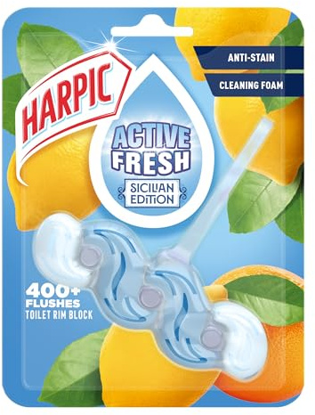Harpic Active Fresh Toilet Rim Block, Sicilian Edition, Pack of 1,Toilet Cleaner, Anti-Limescale, Dirt Remover