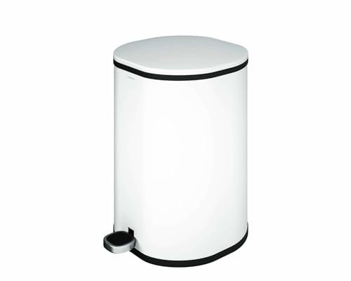 COSMIC Essentials Papelera de Baño y Cocina Con Sistema de Pedal de Diseño Circular y 5L de Capacidad. Cubo de Basura Pequeño Con Tapa para Aseo de Color Blanco Mate