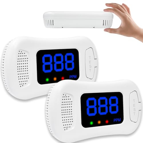 2 Pack Carbon Monoxide Detectors,Carbon Monoxide alarm,CO Alarm Detector with Digital Display,Carbon Monoxide Alarms for Home Safety(Batteries Not Included)