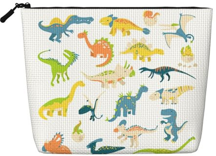 Trousse de toilette de voyage réutilisable en chanvre avec images de dinosaures de dessin animé – Accessoires cosmétiques réutilisables pour femme – Utilisations multiples, Noir , Taille unique