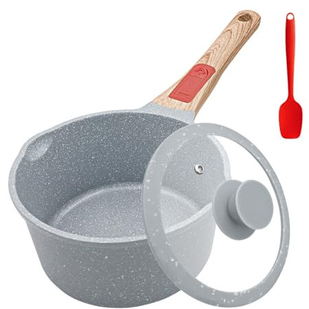 AIKENBBKK Keramik Stielkasserolle 16 cm mit Deckel, 1.5L Antihaft-Keramikbeschichtung Kasserolle mit Abnehmbarer Griff, Geeignet für alle Herdarten, PTFE-und PFOA-Frei- Blau