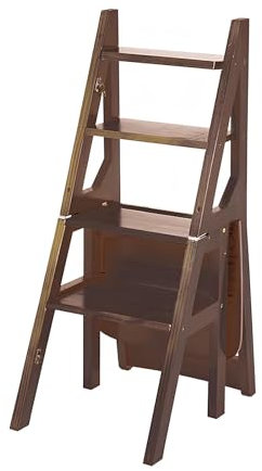 Wooden 4 Tier Folding Step Ladder Chair Display Stand Multi Functional Wood Ladder for Office Home Kitchen Flower Stand for Plants