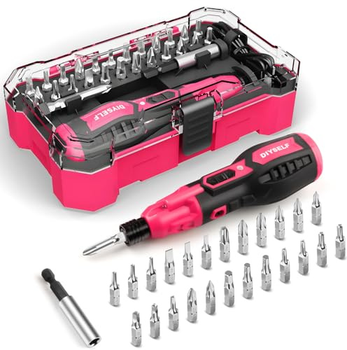DIYSELF 28pcs Cordless Screwdriver Set (Pink)